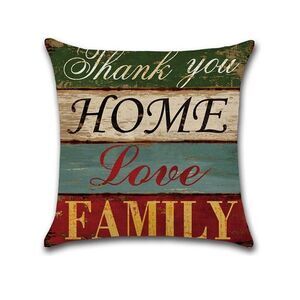 Family Plank Pillow Case 17 x 17 Cotton Linen Design Décor USA SHIPPER